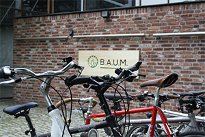 Bikes in front of a company building