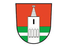 Wappen der Stadt Altlandsberg Burg auf rotem Hintergrund auf Wappenschild