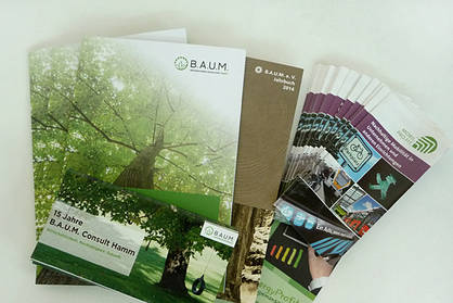 Different brochures and flyers of the B.A.U.M. Group