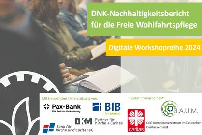 Einladungsposter für die Workshopreihe für den DNK-Nachhaltigkeitsbericht für die Freie Wohlfahrtspflege