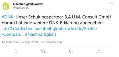 DNK veröffentlicht Meldung zur BAUM Erklärung auf Twitter